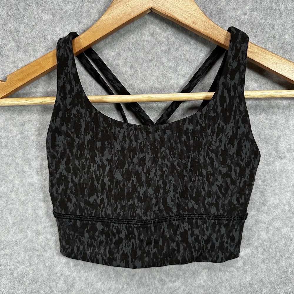 Lululemon Energy Bra Longline Wild Thing Camo Deep Coal Multi Sz 2 Strappy Back
